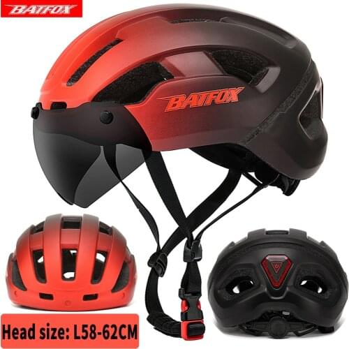 BATFOX Bicycle Goggles Helmet With LED Light Orange TT Road Racing Cycling Time-Trial Bike Helmet Goggles Lens Cycling Helmet
