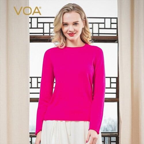 VOA Pure Cashmere 16-Pin Curling with Round Neck Long Sleeve Tight Thread Mid-Waist Straight Common Style Pullover New Style R06