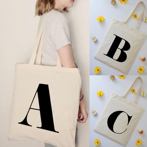 Letter Print Women Shopping Tote Female Canvas Shoulder Bags Casual Handbag Reusable Foldable Eco Storage Pouch Harajuku Bookbag