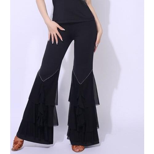 2021 New Latin Dance Pants Women Black Fashion Flare Trousers Lady Cha Cha Samba Tango Salsa Clothes Ballroom Practice Wear