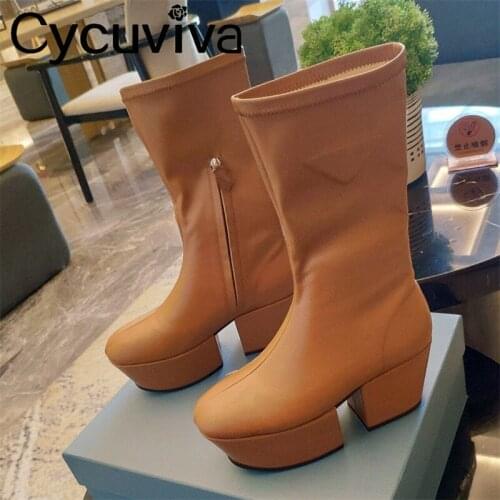 Genuine Leather Knee-high Boots for Women Winter Platform Shoes Height Increasing Botas Zipper T-show Designer Ladies Shoes