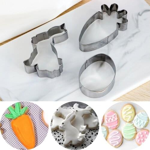1/3PCS Stainless Steel Easter Cookies Cutter Easter Rabbit Egg Radish Biscuit Mould DIY Baking Pastry Tool Sugarcrafts Accessory