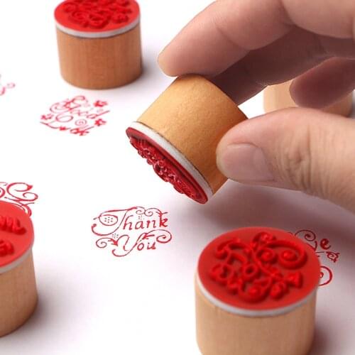 1pc Thank You Wood Rubber Stamp for Scrapbooking Blessing Greeting Letter for You Good Luck Handmade Craft Round Wooden Stamp
