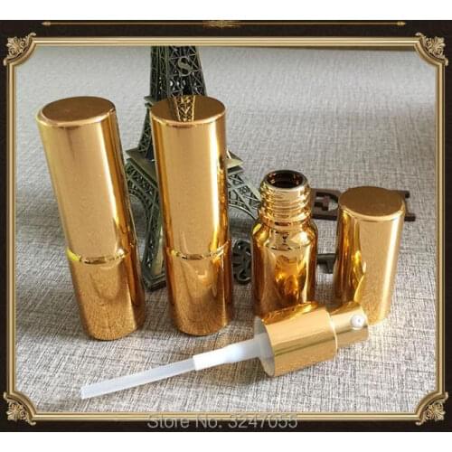 10ML 20pcs/lot Gold Empty Glass Cosmetic Lotion Pump Bottle, Women Portable Foundation Storage Container, Essential Oil Package