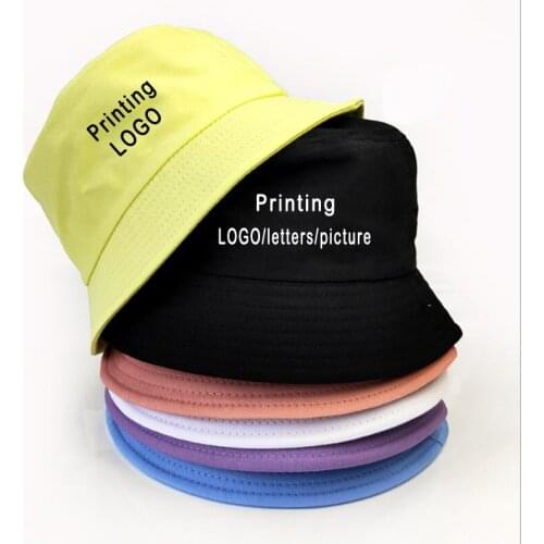 10pcs a lot buckets Child fisher Hat Free Printing LOGO Elastic inside Belt Kid Summer Sun Protection Girl hats Candy color Caps