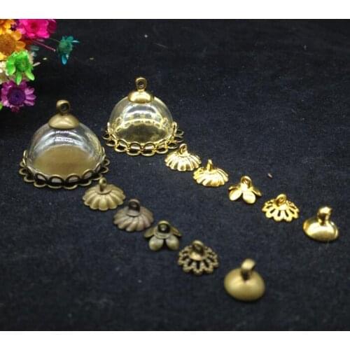 100ets/lot20mm half round glass dome Antique bronze/gold double lace tray base setting diy jewelry necklace vial pendants making