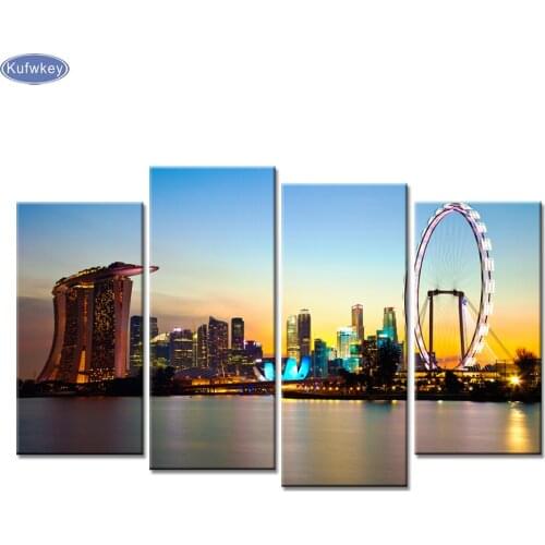 4 pcs,5D DIY diamond embroidery"City Nightscape"landscape full diamond painting Cross Stitch Rhinestone mosaic home decoration
