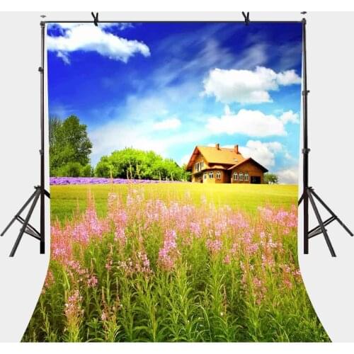 5x7ft Blue Sky Backdrop Beautiful Country House Surrounded by Green Photography Background and Photography Backdrop Props