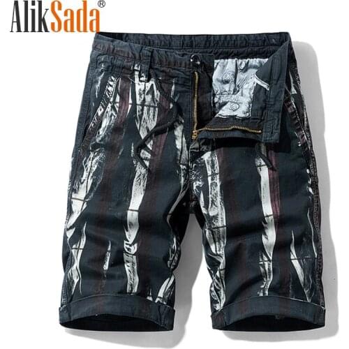 Aliksada 2021 Summer New Geometric print Cotton Loose and Comfortable Casual Mens Shorts, Fashion Trend All-Match Shorts