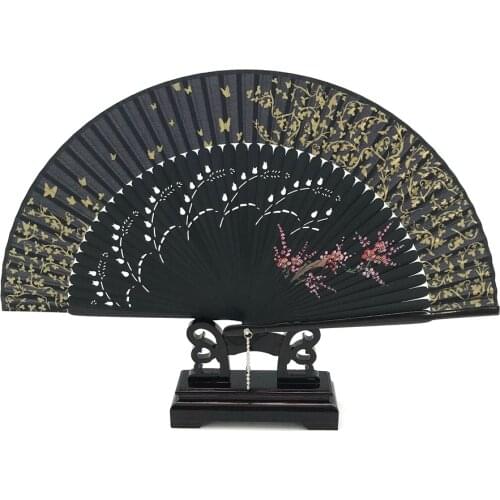 Free Shipping 1pcs High Quality Japanese Silk Sakura Painting Folding Fan with Gift Bag Tassel Wedding Gifts for Guests Party