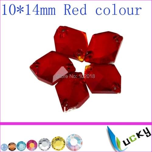 Free shipping 108pcs 10x14mm flat back sew on rhinestones with holes Red color Cosmic shape strass crystal