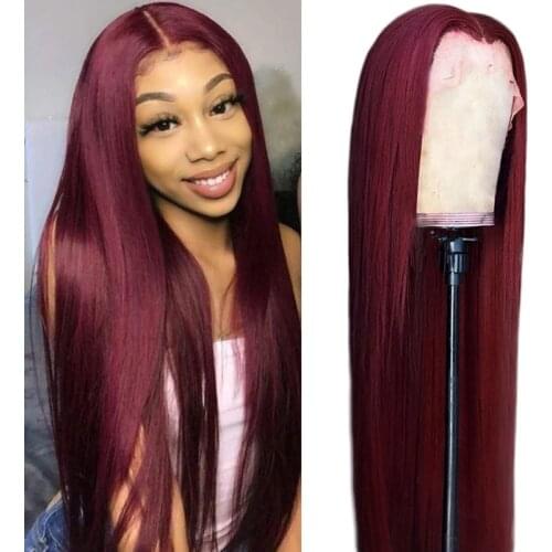 Long Straight Synthetic Hair Wigs Wine Red Color Replacement Wig Heat Resistant Hair Synthetic Lace Front Wigs Natural Hairline