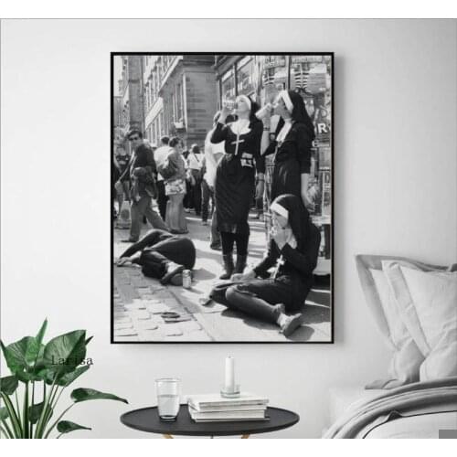 Canvas Painting Rebellious Nuns Black and White Photography Poster Print Wall Art Picture for Home Living Room Wall Decor