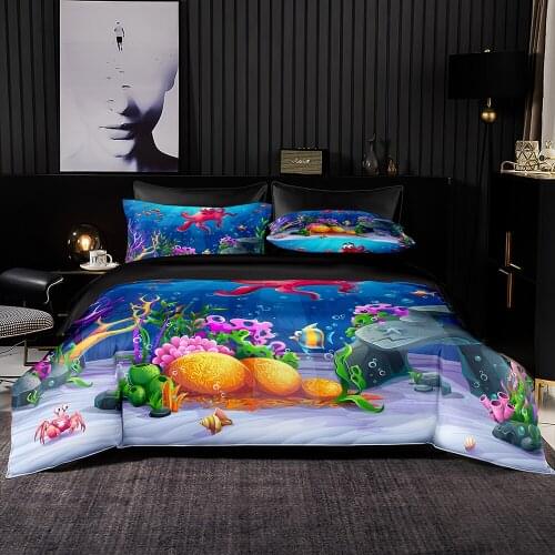 Colorful Coral Reef And Octopus Pattern Duvet Cover Set With Pillowcase 140x200 Quilt Cover,245x210 Blanket Cover,3D Bedding Set