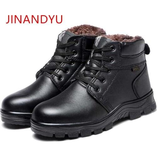 Mens Winter Safety Boots Steel Toe Shoes Work Boots Fashion Warm Cow Leather Boots Men Cold-proof Tooling Safety Shoes Size36-46