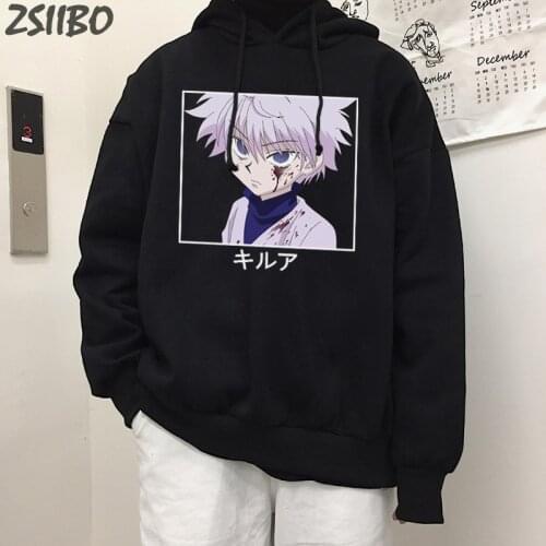 Mens Hoodies Hunter X Hunter Unisex Sweatshirt Male Killua Zoldyck Japanese Anime Printed Streetwear Hooded Male Casual Coat