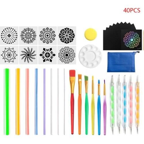 40pcs Mandala Dotted Tools Set for Painting Rock Stone Drawing Stencil Brush Pen