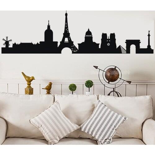 Paris City Silhouette Wall Stickers Eiffel Tower Wall Decals Skyline Vinyl Living Room Bedroom Background Home Decoration LL2325