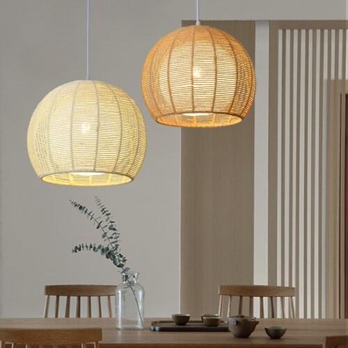 Nordic Modern Iron Art Pendant Lights Japanese Handmade Hemp Rope Ball Light Fixture LED Restaurant Light Living Room Decor Lamp