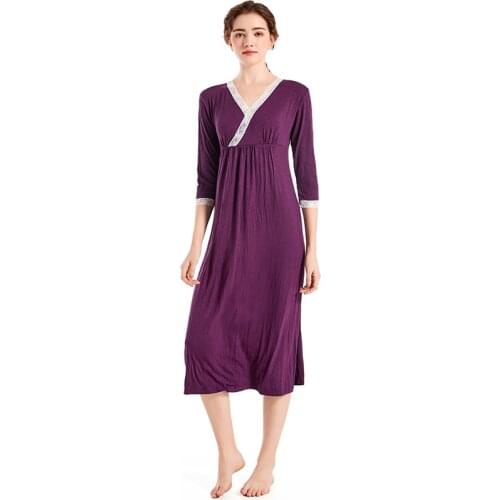 New Modal Nightdress Women Lace Cotton Sleepdress Long Dress Nightgown Solid Elegant Lady Elastic Spirng Sleepwear HomePlus Size