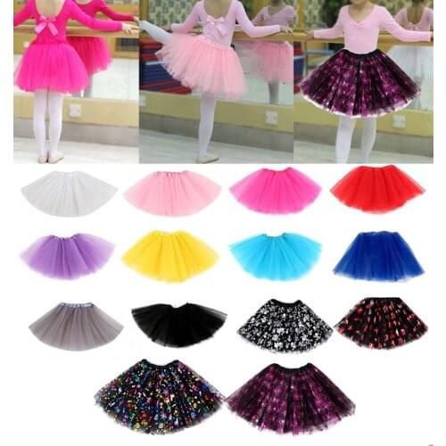NEW Children Kids Girl Three Layered Ballet Dance Tutu Skirt Classic Solid Color Mini Pleated Skirts Elastic Party Petticoat