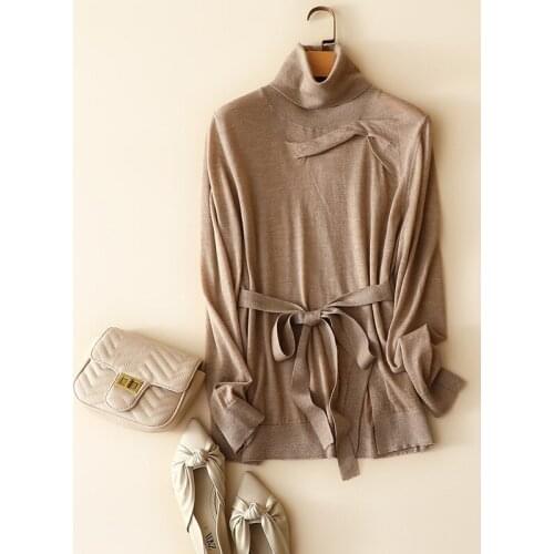 Autumn winter new 100% cashmere turtleneck sweater women knitted europe designers fashion pullovers softness tops with belt