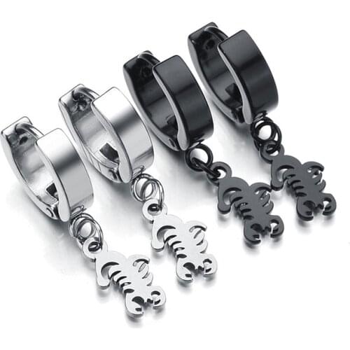 Punk Stainless Steel Hoop Earrings With Small Animal Scorpion Pendants Tiny Black/White Huggies Lovely Earring Hoops For Women