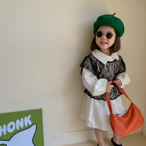 Girls' Dress 2021 Autumn New Girls' Korean Style Lace Vest Princess Dress Two-Piece Set