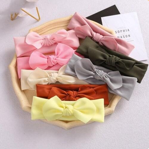 New Fashionable 19 Color Comfortable Cotton Baby Headband Round Side Narrow Headband Bow Hairband