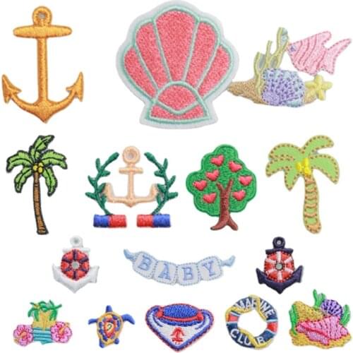 Shell Mermaid Animals Tree Parches Embroidery Iron on Patches for Clothing DIY Sea Stripes Clothes Stickers Applique