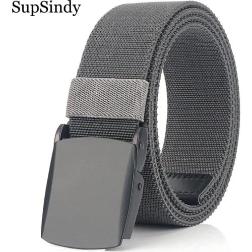SupSindy Men Stretch elastic nylon canvas belt fashion metal automatic buckle jeans Belts for women waistband outdoor male strap
