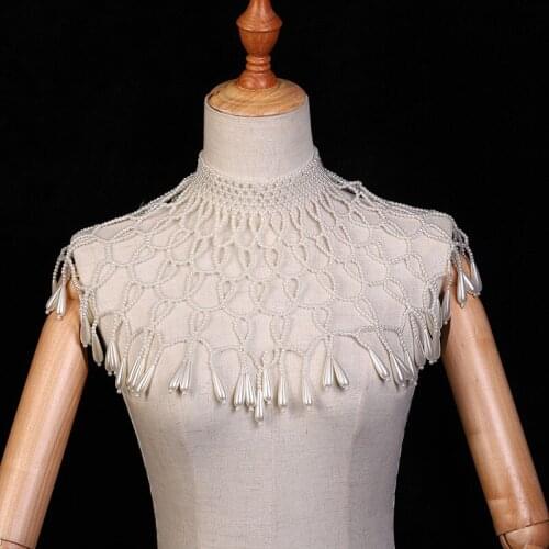 Bridal Luxury Pearls Wedding Cape Retro Prom Evening Shawl Women Charm Grid Bolero Party Romantic Beaded Shrug with Tassel Ivory