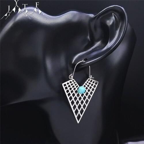 2021 India Stainless Steel Stone Hoop Earrings for Women Silver Color Boho Earings Jewelry pendientes aro E93008S04