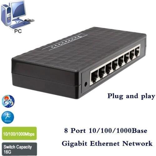 8 Port Gigabit Network Switch 10/100/1000Mbps Fast Ethernet Network Desktop Switch Lan Hub Full/Half duplex Exchange Terow
