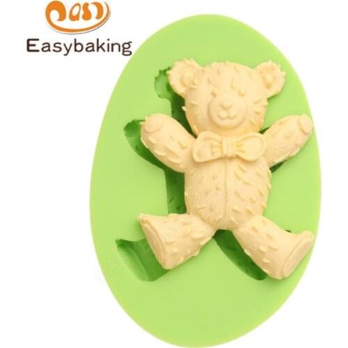 Cute Bear Fondant Silicone Mold with Bow Cake Decoration Tool Food-contact Safe Gum Paste Butter Sugar Nougat Mould