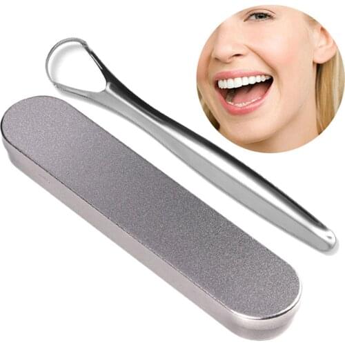 Tongue scraper 304 Stainless steel with portable Exquisite Aluminum box tongue cleaner Mouth brush oral fresh breath Reusable