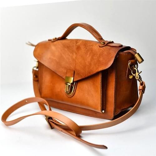 Vintage handmade first layer vegetable tanned leather messenger bag college shoulder bag original leather flap bag Cambridge bag
