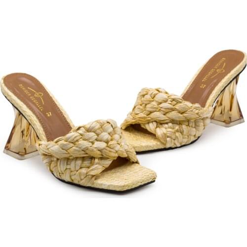 Cross Strap Braided High Heels Women 854-7 Purple Black Pink Cute Sexy Pumps Heels Clear Sandals Ladies Mules Sandals Slippers