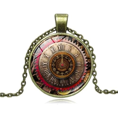 Vintage Roman number Clock Time Gem necklace Imitated Watch Glass Faced Pendant Necklace Retro Sweater Necklace Drop Shipping