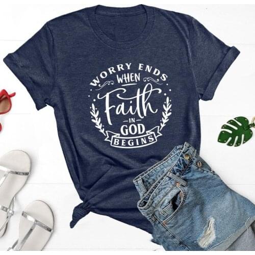Religious Faith Christian Walk By Faith Bible Verse T-Shirt y2k Streetwear 100% Cotton O Neck Female Clothing Short Sleeve Tees