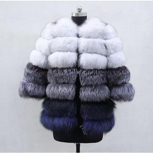 Winter Jacket Vest Fox Womens Medium Long Jacket 100% True Fur Coat Warm Thick Silver Natural Hooded Collar Clothing Length Age