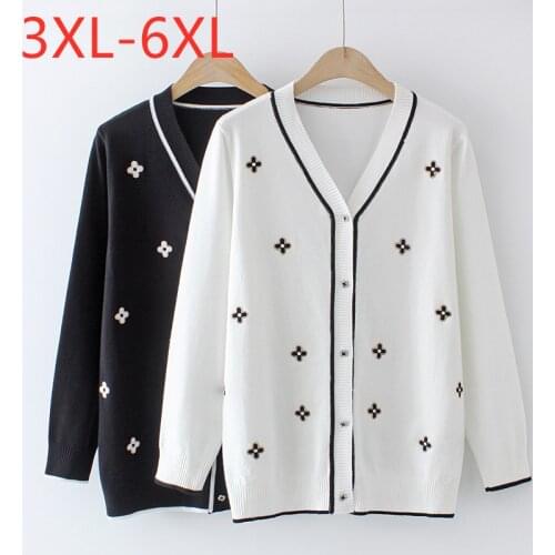 New Ladies Autumn Winter Plus Size Cardigan For Women Large Long Sleeve Slim Elastic White Knit Sweater Coat 3XL 4XL 5XL 6XL