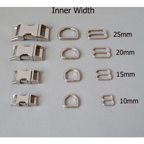 1Set/Lot 10mm 15mm 20mm 25mm Straps Cat Dog Collar Paracord Metal Buckle Slider Belt Loop D Ring Accessory Outdoor Hardware