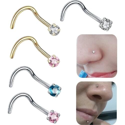 1PC Steel 20G Nose Piercing Stud Nariz Prong 2mm & 2.5mm CZ Gem Screw Nostril Conch Earrings Body Jewelry for Women