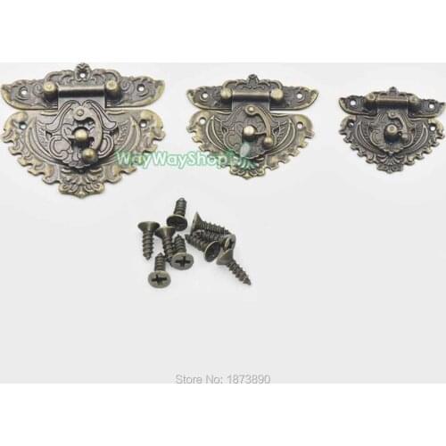10 Pcs Bronze Latch Hook Lock Use Metal For Decorative Jewelry Gift Wooden Box Hasp With Screws 3 Size Choice