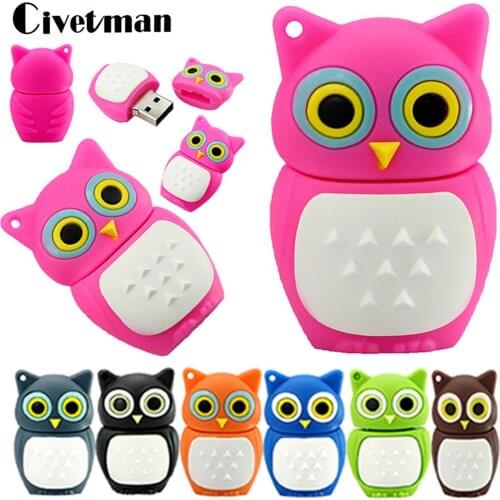 100% Real Capacity Pen Drive Cartoon Animal Owl USB Flash Drive 8GB 16GB 32GB 64GB 128GB 256GB USB Memory Stick External Storage