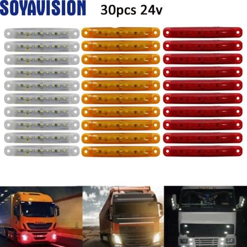 30pcs 24V 9 LED Red+White+Yellow Truck Trailer Pickup Side Marker Indicators Light
