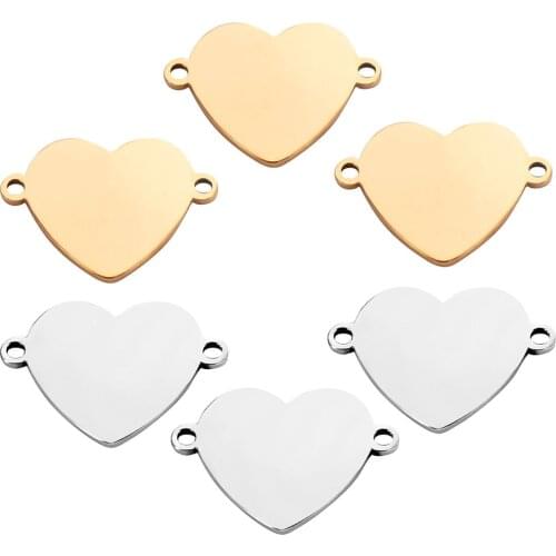 5pcs/lot 13*18mm Stainless Steel Gold Heart Charm Connector for Bracelet Necklace Pendants Diy Jewelry Making