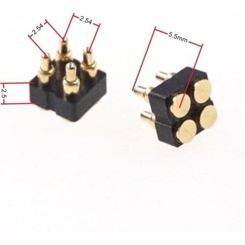 5 pcs Spring Loaded Pogo Pin connector 4 Position 2x2 Pins 2.54 mm Grid Pitch SMT 5.5 mm Height Dual Row Surface Mount PCB