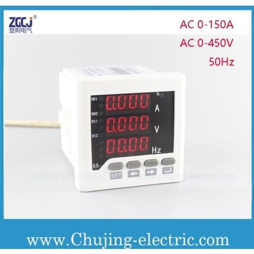 AC0-150A,AC0-450V,50Hz single phase Wide range digital multifunction panel meter A,V,Hz meter with current transformer